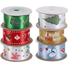 QUARKZMAN 6 Rolle Weihnachten Farbbänder Grosgrain Farbband 5 Yards Glocken Weihnachten Baum Kugel Strumpfmuster für Weihnachtskranz Schleife Geschenkverpackung