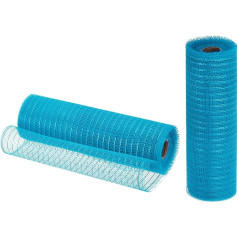 izejmateriālu karte Jute-Netzband, 25,4 cm x 9,2 m, PP, dekoratives Netzband, Geschenkband für Weihnachtskranz, Party, Dekoration, Basteln, Girlanden (Blau mit blauer Folie, 2 Stück)