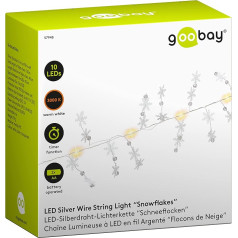 goobay 57948 LED pasaku gaismas ar taimera funkciju Baterijas funkcija Sniegpārsliņas LED iekarināšanai - Pasaku gaismas iekštelpām ar 10 LED 3000 K IP20 sudraba krāsā, caurspīdīgas