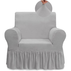 ‎Pretty Jolly Skaists Jolly Spandekss krēsla pārvalks ar svārkiem Super mīksts 1 gab., samta, gaiši pelēks krēsla pārvalks Stretch Universal Couch Cover for Living Room Easy Fit Mazgājams mēbeļu dīvāns Protector