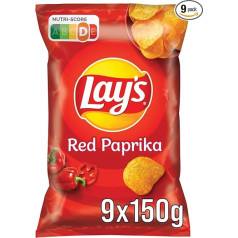 Lay's Red Pepper - Crispy Spiced Potato Chips for a Successful Party 9 x 150g (Packaging Design May Vary)