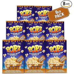 Popz Caramel Popcorn Pack of 8 (8 x 270 g) - Popcorn Corn for the Perfect Movie Experience at Home - Microwave Popcorn with Delicious Caramel Flavour, 2.16 kg