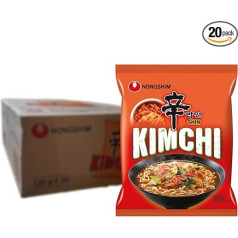 Nong Shim tūlītējās nūdeles Kimchi Ramyun - korejiešu Ramen zupa - ātra pagatavošana - 20 x 120g iepakojumā