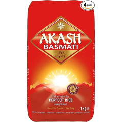 AKASH Basmati rīsi, 4 gab. iepakojumā (4 x 1 kg)