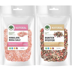 Natural World Colourful Pepper 340 g, Himalayan Pink Salt 907 g, Premium Quality Whole Colourful Pepper from Vietnam, Crystal Salt, Suitable for Mill, from the Punjab Region in Pakistan