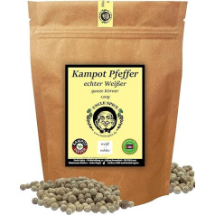 UNCLE SPICE® White Kampot Pepper Pepper - 120 g Kampot Pepper White - Premium Quality - veselas, saulē kaltētas piparu ogas, baltie piparu graudiņi, veselas, ar rokām novāktas dzirnavās.