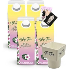 Bratee X Katja Krasavice Bali Edition 4 x ledus tēja BraTee Bali Edition 4 x īpaša ledus tēja, katra pa 750 ml + bezmaksas dzērienu turētājs + autogrāfu karte BRATEE Limited Edition ledus tēja Multifruit ar vaniļu