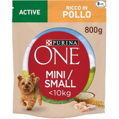 Purina One 8 Packs 800g Mini aktīvās kroketes ar vistas gaļu un rīsiem suņiem līdz 10kg