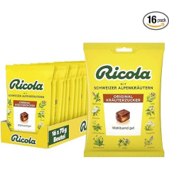 Ricola Original Herbal Sugar, 16 maisiņi Original Swiss Herb Sweets with 13 Alpine Herbs & Menthol, Soothing Good, 16 x 75 g, Vegan