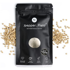 Pepper Field Kampot Pepper White 50 g - Piparu graudiņi sarkani - 100% īsti baltie pipari no Kampotas, Kambodža AĢIN - Pipari baltie veseli - Pipari dzirnavām un piparu dzirnaviņām malšanai