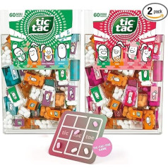 TicTacToe Travels 2 gabaliņu iepakojums - 60 gabaliņi vienā iepakojumā, zemeņu un garšu maisījums, ar TicTacToe spēli, mini konfektes, atsevišķi iesaiņotas - ideāli piemērotas bērnu dzimšanas dienai, ballīšu somām un reklāmas dāvanām