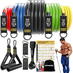 GYMERK Resistance Bands Set, Expander Fitness with Rubber Handles, Training Poster, Ankle Strap, Door Anchor, Carry Bag, 5 Different Resistance Levels, Ideal for Strength Training