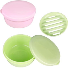 TITATI Plastic Soap Container, Soap Holder, Travel Case, Portable Round Soap Dishes with Lid, Leak-Proof Soap Box for Shampoo, Bar, Soap (Pink + Green)