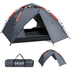 Cflity Camping Tent, 3 Person Instant Pop Up Tent, atspari vandeniui, trijų sluoksnių automatinė kupolinė palapinė, didelė 4 sezonų palapinė, kuprinė palapinė su lietaus skraiste, 2 išskleidžiama prieangis stovyklavimui