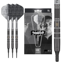 Target Darts Nathan Aspinall x Echo 90% Tungsten Soft Tip šautriņu komplekts - 18G spēlētāju izlaiduma šautriņas, Pixel Tip šautriņas ar Pro Grip kātu un Pro Ultra Nr.2 lidojošo lidotāju lāpstiņām