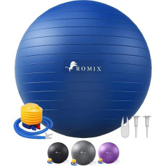 ROMIX vingrošanas bumba 55 cm 65 cm 75 cm, pretsprādziena sēdoša bumba ar gaisa sūkni līdzsvaram un stabilitātei, piepūšamā pilates bumba jogas vingrinājumiem, bumba fitnesam, vingrošanas bumba grūtniecības laikā