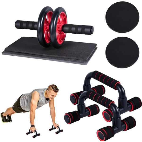 Vēdera riteņu komplekts ar stieņiem Push Up ceļa spilventiņi Slider Core Equipment Workout Core 4 in 1 treniņu trenažieru zālei mājās Sievietes Vīrieši