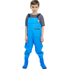 VicBre Children's waders for boys and girls, zip pocket, adjustable straps, back buckle design, waterproof rain trousers with boots, waders for teenagers