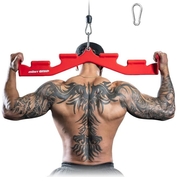 MOST GRIP Mag Grip LAT Pull Down stienis ar 6 ergonomiskiem rokturiem, neitrāla satvēriena LAT Pulldown stiprinājumi visai muguras apmācībai, plats rokturis Lat Pull Down stieņiem mājas sporta zāles kabelim