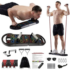 Upgrade Push Up Board Fitness, salokāms Push Up Board ar pretestības joslām, pārnēsājams spēka treniņu aprīkojums mājās, sporta zāle, Push-Up stieņi grīdai, treniņš vīriešiem un sievietēm