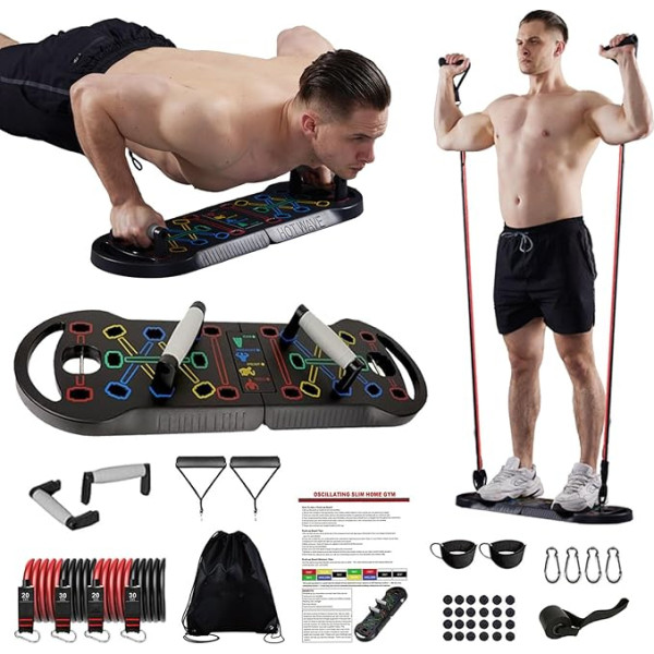 Upgrade Push Up Board Fitness, salokāms Push Up Board ar pretestības joslām, pārnēsājams spēka treniņu aprīkojums mājās, sporta zāle, Push-Up stieņi grīdai, treniņš vīriešiem un sievietēm