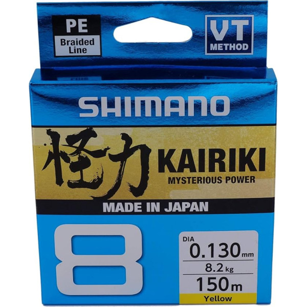 SHIMANO Kairiki 8, 150 metri, dzeltena, 0,200 mm/17,1 kg, 8 kārtu pīta aukla, 59WPLA58R35