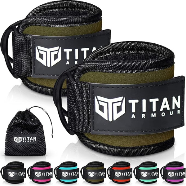 Titan Armour® potītes / plaukstas siksna kabeļu trenažieriem, fitnesa aproces ar lieljaudas dubultajiem tērauda D-Ring gredzeniem un regulējamu Velcro stiprinājumu, kāju izliekšanas un sēžamvietas aizmugurē, vīriešiem un sievietēm