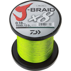 Daiwa J-Braid X8 0.13mm, 8,0kg/18lbs, 1500m chartreuse - pīta makšķerēšanas aukla.