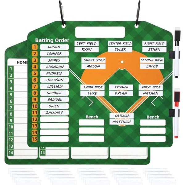Magnētiskā softbola izkārtojuma tāfele, 30 sloksnes beisbola pildspalvām, pārnēsājamā softbola 12,6 divpusējā beisbola bumba, sagataves, plānošana, bumbas izkārtojums un stratēģija, 27,9 cm, ar 2 magnētiem un