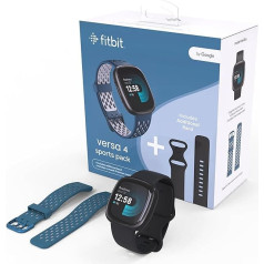 Fitbit Versa 4 Bundle (ar sporta aproci) Fitnesa viedpulkstenis ar iebūvētu GPS un līdz pat 6 dienu akumulatora darbības laiku - saderīgs ar Android un iOS.