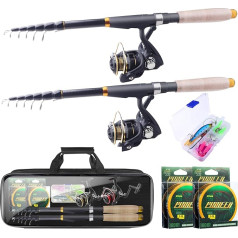 Makšķerēšanas makšķeres un spoles kombinācijas 7ft 2 Pack Carbon Fiber Teleskopiskā makšķerēšanas makšķere Spiningošanas spoles komplekti Folding Makšķerēšana Tackle Complete Set ar pārnēsāšanas somu ceļošanai Saltwater