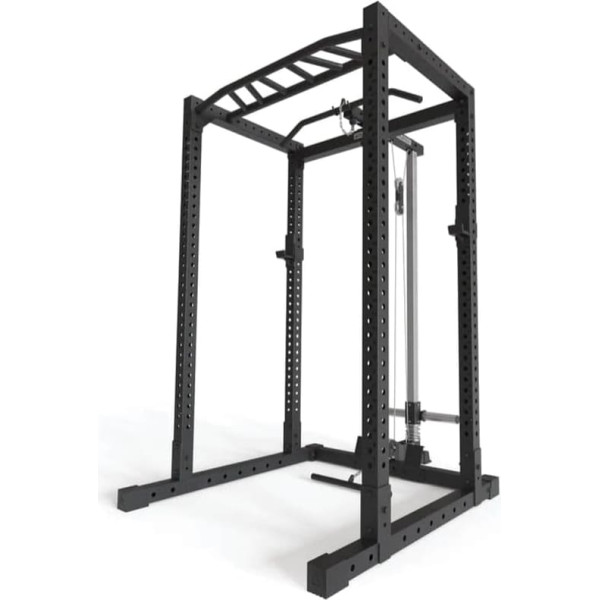 Atletica R7-Base Plate Power Rack, Power Rack ar Lat Pull / airēšanas staciju, Multi-Grip Pull-Up Bar & J-Hooks, 128 kg svars, moduļu paplašināms