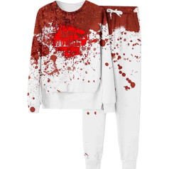 Eauptffy Tracksuit Ladies Baggy, sporta krekli un skriešanas bikses, džemperis Set Blood Splatter Horror Tracksuit Round Neck 2-diece Tracksuit Set Baggy Lounge Loungewear Outfits 2024 Fashion Activewear Jogger