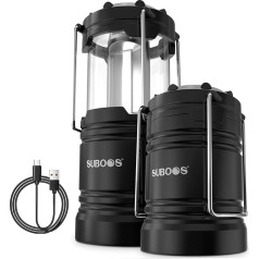 SUBOOS Pack of 2 Solar Rechargeable LED Camping Lanterns Foldable Compact Robust USB-C Cable Included