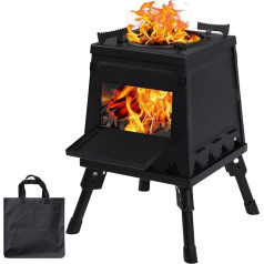 Lineslife Wood Burning Stove Salokāmā čuguna kempinga malkas krāsns ar pārnēsājamu somu mugursoma āra ēdiena gatavošanai BBQ Black Large