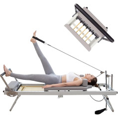 GRDSGRD Salokāms Pilates Reformer mājas iekštelpu treniņu mašīna, Pilates Reformer mašīna mājās un sporta zālē, personīgais iekštelpu sporta aparāts Papildus ar 5 pretestības auklām