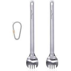 iBasingo Ultrlaight Long Handle Titanium Cooking Spoon ar pulētu bļodu izmantošanai ārpus telpām, kempinga karote ar taisnu rokturi, Ti1510I-2 gab.