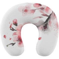 LHJKB U formas ceļojumu spilvens Memory Cotton U formas kakla spilvens Asian Watercolor Cherry Flowers Printed Lightweight Portable Ideāli piemērots lidmašīnas krēslam, automašīnai, mājai, birojam