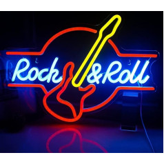 SIGNSHIP Guitar Rock & Roll Neon Sign USB maitinimo neoninės šviesos raidės, skirtos sienų kambario dekorui LED žibintai, skirti miegamajam, koncertų salei, barui, klubui, vestuvėms, vestuvių dekoravimui, gimtadienio dovanai