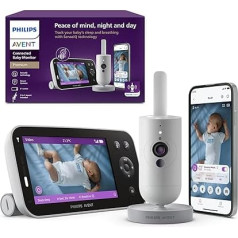 PHILIPS SCD973/26 Avent Premium savienotais videotelefons, Avent labākais bērnu monitors, miega un elpošanas izsekošana ar mākslīgo intelektu, kliedziena interpretācija, kristāldzidrs attēls dienā un naktī