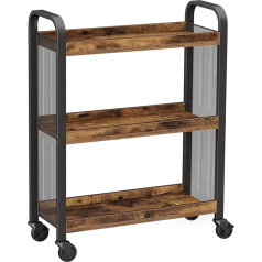 VASAGLE Serving Trolley, Space Saving Kitchen Trolley with Universal Wheels, Kitchen Shelf with Adjustable Feet, Sturdy Metal Frame, 66 x 26 x 85 cm, Industrial Design, Vintage Brown/Black LRC66BX