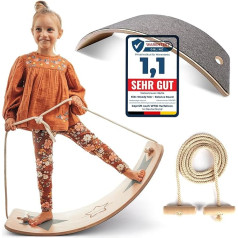 Vaikiška Woody Star® balansavimo lenta Vaikiška medinė 80 x 30 cm [papildoma virvė + veltinis + neslystantis] Montessori žaislas nuo 3 metų | Wobble Board Balance Board | Balansavimo lenta | Balansavimo lenta | Balansavimo lenta