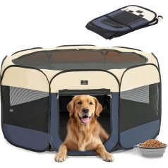 A 4 Pet Dog Playpen Pop-Up Design, salokāms suņu rotaļu krēsls suņiem un kaķiem ar rāvējslēdzēju, piemērots mājās, ārā, ar saliekamu bļodu, zils, L