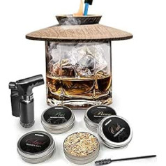 Mikamax Whiskey Smoker Set - Cocktail Smoker - Smoked Whiskey - Räucherchips Whisky - 4 Aromen - Mit Düsenfeuerzeug - Holz und Rostfreier Stahl