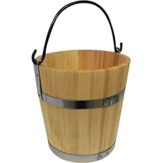 Wooden World - Large Wooden Bucket with Metal Ring and Handle 6 Litres - Old Style Very Solid - Sauna Bucket