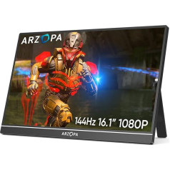 ARZOPA Z1FC 16,1 collu 144 Hz portatīvais monitors ar vienu statīvu, 100% sRGB 1920 x 1080P FHD HDR 144HZ spēļu monitors, īpaši plāns acu aizsardzības ārējais otrais ekrāns portatīvajam datoram/PC/Mac/PS3/4/5/Xbox