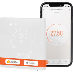 MOES Smart Matter Termostats Zemgrīdas apsildāmās grīdas termostats Ūdens istabas termostats Zemgrīdas apsildāmās grīdas WLAN Programmējams Saderīgs ar Apple Home, SmartThings, Alexa, Google Home, Smart Life/Tuya App