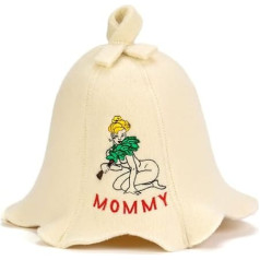 Natural Textile Sauna Hat 'Sauna Mommy' White Wool Felt Hats - Protect Your Head from Heat - English Sauna E-Book Manual Included - with Embroidery, Sauna Mommy