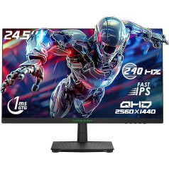 TITAN ARMY 240 Hz 1440P spēļu monitors 24,5 collas, QHD 2560 x 1440, Fast IPS 1ms GTG, Adaptive Sync bezrāmju monitors, 126% sRGB, HDR10, Low Blue Light, 100 x 100 VESA, HDMI 2.0 DisplayPort 1.4 P2510S