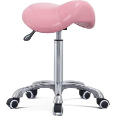 Antlu Saddle Stool Wheelchair for Massage, Clinic, Spa, Salon, Cutting, Saddle Roller Stool with Wheels, Height Adjustable (Pink)